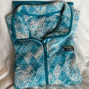 Womens LL Bean full zip blue/gray multi sweater XL